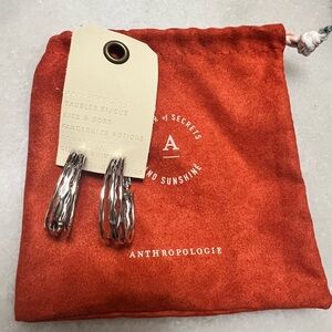 NEW Anthropologie Silver Textured Hoop Earrings Modern Minimalist Jewelry